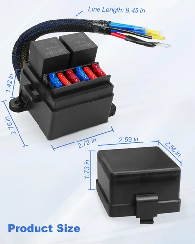 Miniatura 5 de Caja de relés de fusibles impermeable universal con diseño precableado, 2 ranuras de relé y 6 portafusibles ATC/ATO, 2 relés de 4 pines 80A y 6