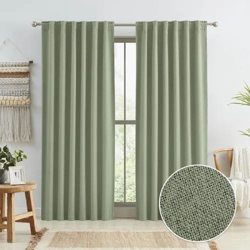 Miniatura 57 de Paneles de cortinas de ventana 100% opacas, con trabillas traseras, bolsillo para barra, gancho, cinturón, aspecto plisado, cortinas para sistema