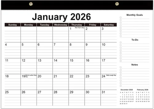 Calendario de escritorio 2026-12 meses, de enero de 2026 a diciembre de 2026, calendario de escritorio 2026 con papel grueso, 12 x 17 pulgadas, Negro