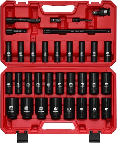 Miniatura 10 de MIXPOWER 25 piezas de juego de llaves de impacto de profundidad de 1/2 pulgada, CR-V, métrico/SAE, incluye 12 mm a 24 mm, 3/8 pulgada a 1 pulgada