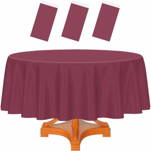 Miniatura 59 de HEIPINIUYE - Paquete de 2 manteles redondos de 84 pulgadas de plástico beige, manteles de mesa impermeables desechables para redondas, ideales