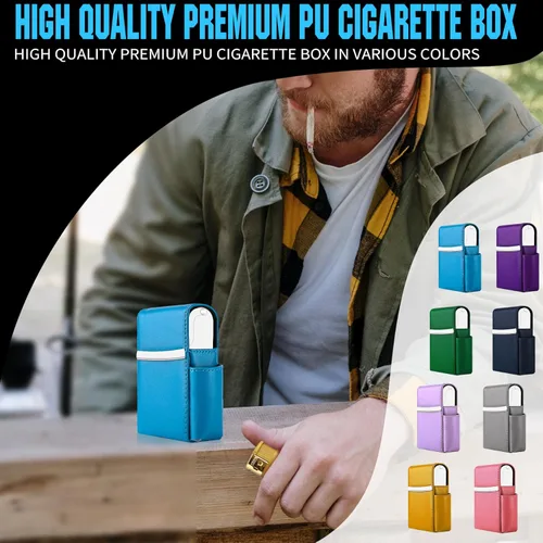 Miniatura 6 de bvya Juego de 2 cajas de cigarrillos deslizantes de piel sintética unisex con soporte para encendedor y trabilla para cinturón