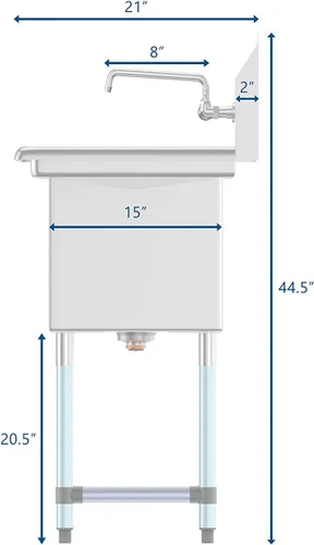 Miniatura 9 de KoolMore SA151512-15R3FA - Fregadero de cocina comercial NSF de acero inoxidable con 1 escurridor derecho, patas cruzadas y grifo, tamaño del tazón