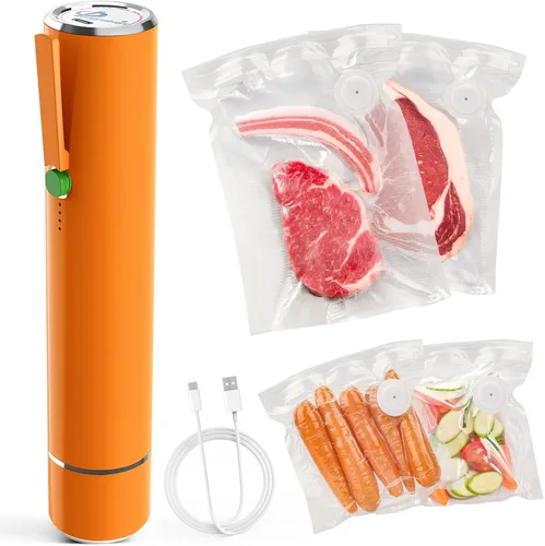Máquina selladora al vacío, selladora al vacío portátil de mano con 40 bolsas de vacío reutilizables con cremallera (selladores al vacío + 20 bolsas