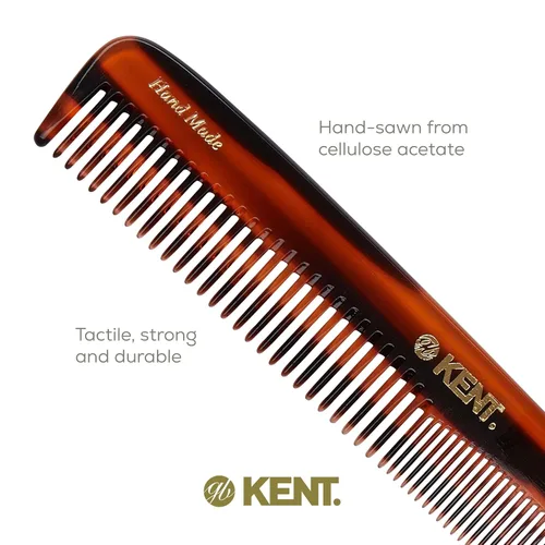 Miniatura 5 de Kent 9T Peine de dientes finos y dientes anchos de caparazón de tortuga - Gran peine de vestir de cabello fino hecho a mano y cortado con sierra