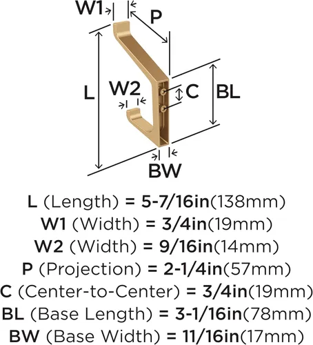 Miniatura 5 de Amerock H37003CZ Gancho de pared decorativo de doble punta Emerge Gancho de champán bronce para abrigos, sombreros, mochilas, bolsos Ganchos