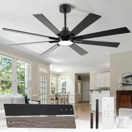 Miniatura 23 de Ventiladores de techo modernos con luces, ventilador de techo negro de 52 pulgadas para exteriores con luz y control remoto, motor CC reversible, 6