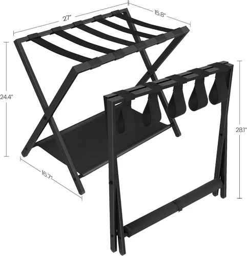 Miniatura 2 de Hzuaneri Portaequipajes, soporte plegable para maleta para invitados, plegable, portaequipajes con estante, marco de acero con correas de nailon