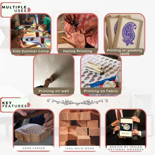 Miniatura 5 de Mehndi - Bloques de impresión de madera, patrón de borde, sellos de impresión para tarjetas, álbumes de recortes, tela, arcilla, tatuaje
