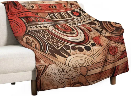 Miniatura 20 de Mantas de franela con patrón artístico rojo, beige, marrón oscuro, manta de franela de pintura al óleo abstracta de 30 x 40 pulgadas para sofá, cama