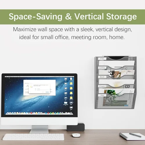Miniatura 3 de EasyPAG Organizador de Archivos Colgante de Pared, Organizador de Correo de 5 Bolsillos Montado en Pared, Soporte Vertical para Documentos