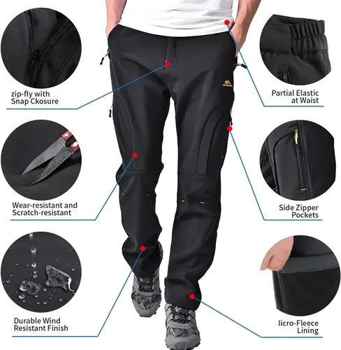 Miniatura 3 de Toomett Pantalones de nieve para senderismo para hombre, esquí, invierno, con forro polar, repelente al agua, campamento, caminar, pesca