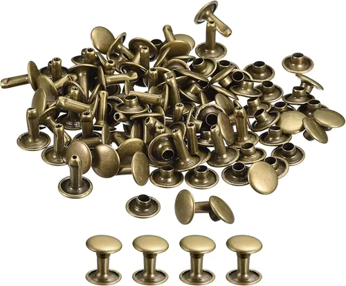 Miniatura 20 de uxcell 100 juegos de remaches de cuero, remaches de doble tapa de 0.236 x 0.315 pulgadas, remaches de metal para reparación de cuero, manualidades
