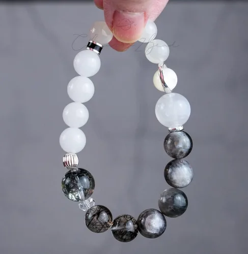 Miniatura 11 de Precious Gemstone Natural Crystal Healing Bracelet, Rutilated Quartz, Moonstone, Quartz Handmade Original Design Bracelet