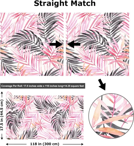 Miniatura 9 de Papel tapiz de hojas bohemias para despegar y pegar, papel de contacto extraíble de palmera rosa y negra para armarios, papel tapiz floral tropical