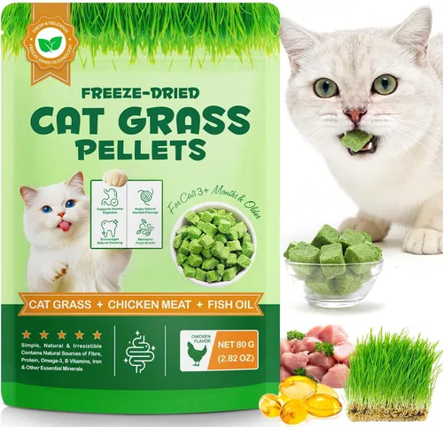 Miniatura 9 de Palitos de hierba para gatos liofilizados para dentición, alto contenido de carne para control de bolas de pelo y masticables de salud dental