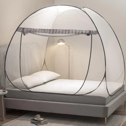 Miniatura 3 de Mengersi Tienda de Mosquitera para Cama, Dosel de Cama Desplegable con Fondo de Red, Tienda de Cama con Mosquitera para Niños y Niñas, Cama, Gris