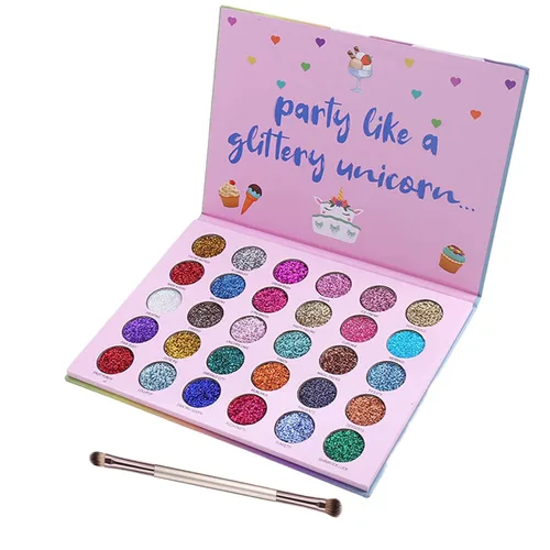 Paleta de maquillaje de sombra de ojos con purpurina de 30 colores, paleta de sombra de ojos brillante + 1 pincel de sombra de ojos de larga