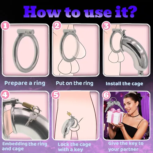 Miniatura 6 de Jaula de acero inoxidable para hombre con bloqueo de pene con cerradura de metal castidad con tubo uretral
