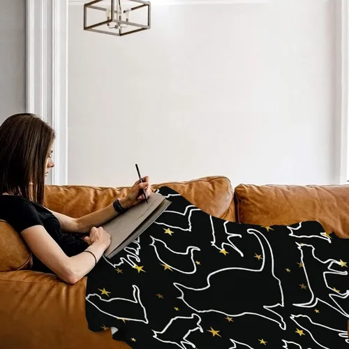 Miniatura 8 de Khumbhira Manta de estrellas de gatos negros, regalos lindos para niños y niñas, decoración de gatitos, manta de franela suave y ligera, ropa