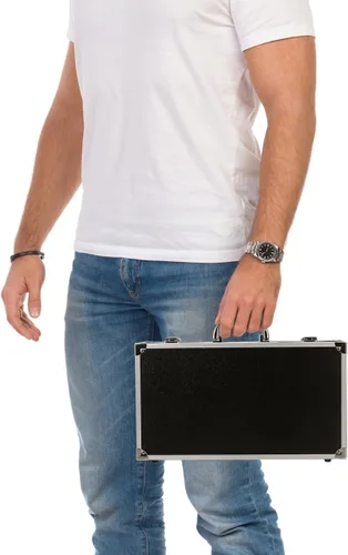 Miniatura 3 de Maletín de aluminio negro con cerradura, maletín de aluminio para hombres o mujeres, funda rígida de metal con espuma para equipaje de viajero