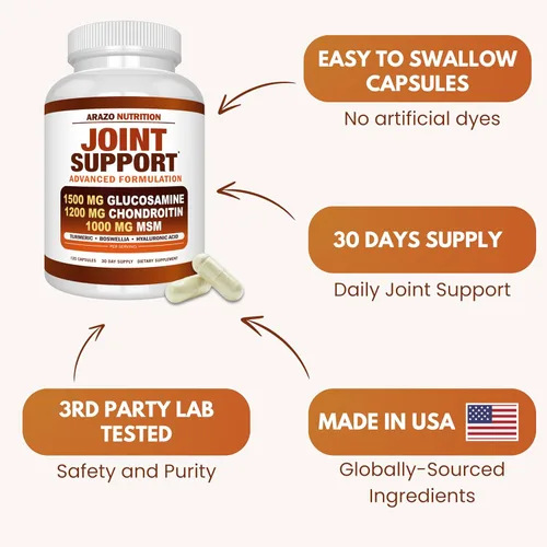 Miniatura 6 de Arazo Nutrition Glucosamina Condroitina Cúrcuma Msm Boswellia - Suplemento de apoyo articular para aliviar 120 cápsulas para huesos, espalda