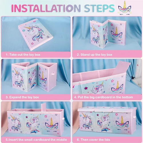 Miniatura 7 de WERNNSAI Cofre de juguetes extra grande – Caja de juguetes de unicornio organizadora de pecho con tapa abatible, contenedor de almacenamiento