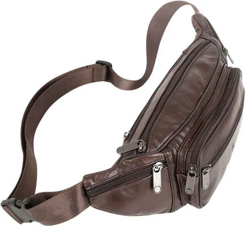 Miniatura 5 de ZZNICK Riñonera de piel auténtica, bolsa de cintura, organizador con cinturón ajustable, múltiples bolsillos para hombres y mujeres, café-861 Medio