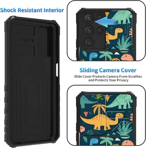 Miniatura 352 de Funda para Samsung Galaxy S22 Ultra 5G, Galaxy S22 Ultra con cubierta de cámara deslizante, funda resistente de doble capa con función atril Black