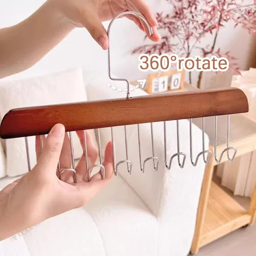 Miniatura 3 de Perchero antideslizante con múltiples ganchos, colgador de cinturón de madera para armario con 8 ganchos, perchas de almacenamiento antideslizantes