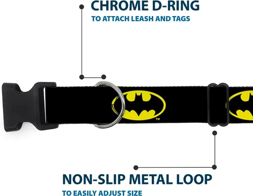Miniatura 5 de Buckle-Down Collar de clip de plástico – Batman Shield Negro/Amarillo – 1 pulgada de ancho – Se adapta a 9-15 pulgadas Cuello – Pequeño