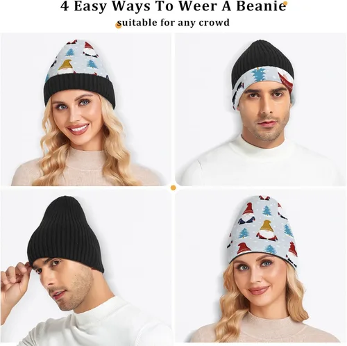 Miniatura 5 de SHJI Bolsa de regalo de bastón de caramelo de Navidad para hombre, gorro de invierno cálido de punto, gorro de cráneo Slouch Gorra de pesca, gorros
