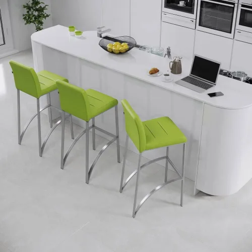 Miniatura 3 de ZURI Modern Lynx - Taburete de bar suave de cuero sintético verde lima, acero inoxidable cepillado