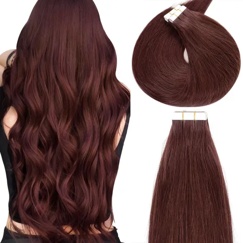 Miniatura 31 de Lacer Extensiones de cabello humano Remy con cinta, 20 piezas, 1.76 oz, extensiones de cabello humano con cinta color marrón chocolate a rubio