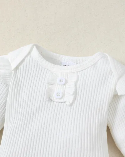 Miniatura 21 de Renotemy Conjunto de ropa para bebé recién nacida, mameluco con volantes, pantalones florales, lindo conjunto de ropa para bebé niña