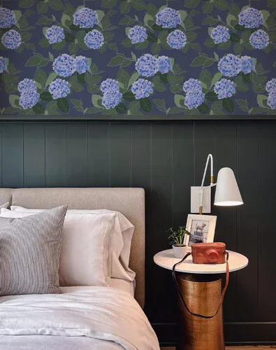 Miniatura 4 de Papel tapiz floral despegar y pegar autoadhesivo de hortensias, papel de pared estilo campo francés color crema, papel tapiz adhesivo