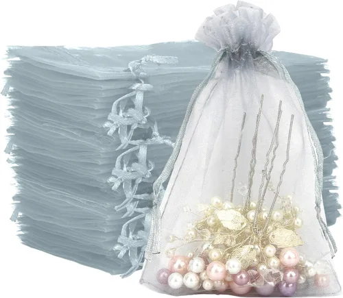 Miniatura 15 de Bolsas de organza, bolsas de organza de 4 x 6, bolsas blancas para recuerdos de boda, 50 bolsas de malla con cordón, bolsas de regalo de joyería