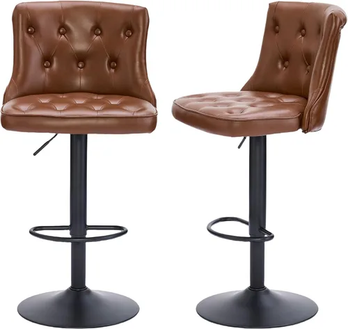 Miniatura 10 de FIRAVOE Juego de 2 taburetes de bar, taburetes de bar giratorios ajustables con respaldos, taburetes de bar de 25 a 34 pulgadas de altura de Negro