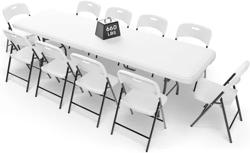 Miniatura 10 de Juego de mesa plegable de 6 pies con 4 sillas plegables, mesa resistente de 330 libras y sillas de 330 libras, paquete de muebles plegables Mesa