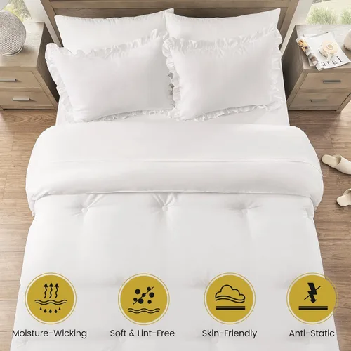 Miniatura 5 de QUIETSEA Juego de Cama Individual en una Bolsa de 5 Piezas, Juego de Edredón Twin con Volantes Estilo Shabby Chic, Juego de Ropa de Cama Blanco