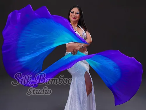 Miniatura 3 de Winged Sirenny Banderas de seda de ala de ángel de adoración de 70 pulgadas con varillas flexibles, bandera de seda translúcida circular pintada a