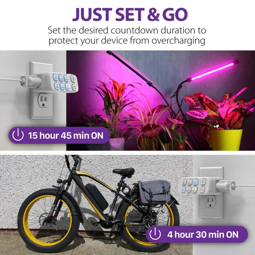 Miniatura 3 de Fosmon Temporizador de cuenta regresiva enchufable de doble salida, temporizador de luz interior para tomas de corriente, 15-30 minutos, ajustes