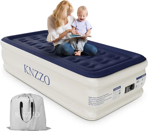 Miniatura 12 de Colchón de aire KNZZO tamaño full con bomba incorporada, colchón hinchable con parte superior suave y vellosa, colchón inflable a prueba de fugas