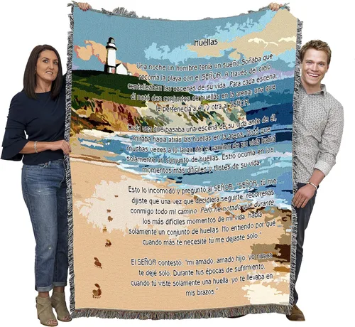 Miniatura 12 de Pure Country Weavers 1 manta con diseño de huellas de Jesús en la arena, 1 manta de tapiz de regalo religioso, tejida de algodón, fabricada