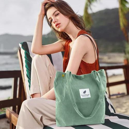 Miniatura 211 de Ayieyill - Bolsa de pana para mujer y niña, con correa de lona para colgar al hombro, bolsa con bolsillo