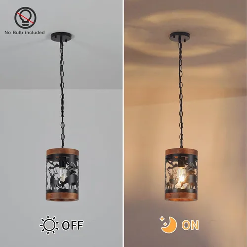 Miniatura 3 de Lámpara colgante rústica de ciervo, 1 lámpara de araña de madera y metal de granja, lámpara de techo colgante ajustable para isla de cocina