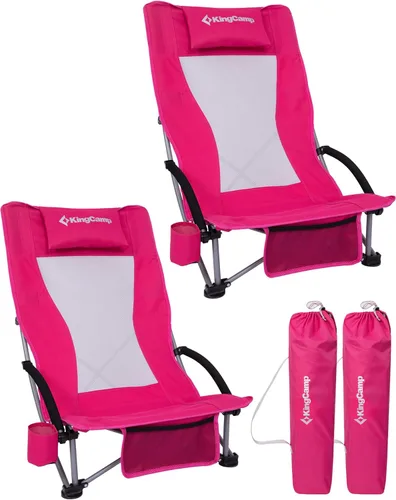 Miniatura 20 de KingCamp Silla de playa baja, silla de camping plegable con respaldo alto para adultos, asiento de malla transpirable de gran tamaño, silla portátil