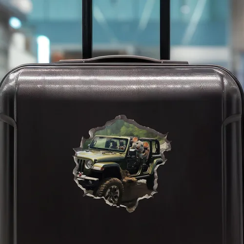 Miniatura 7 de My Wonderful Walls Jeep Wrangler Mouse in Mouse Hole - Adhesivo de pared 3D de vinilo verde con diseño de dibujos animados para paredes, vidrio