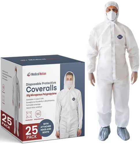 Medical Nation Trajes Hazmat Desechables | Paquete de 25, 2X-Large | Monos Protectores con Capucha y Botas Incorporadas | Traje de Pintor de Cuerpo