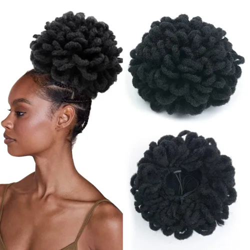 Miniatura 11 de Moños de Cola de Caballo con Cordón Negro Marrón Loc para Mujeres Negras Moño Rizado de Pétalo Loc Cola de Caballo de Rastas Trenzas Faux Locs Moño